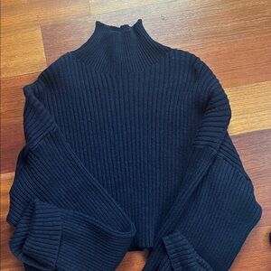 Zara Navy Ribbed Turtleneck Sweater